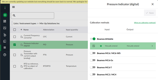 Calibration methods settings