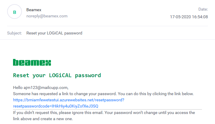 Reset password email