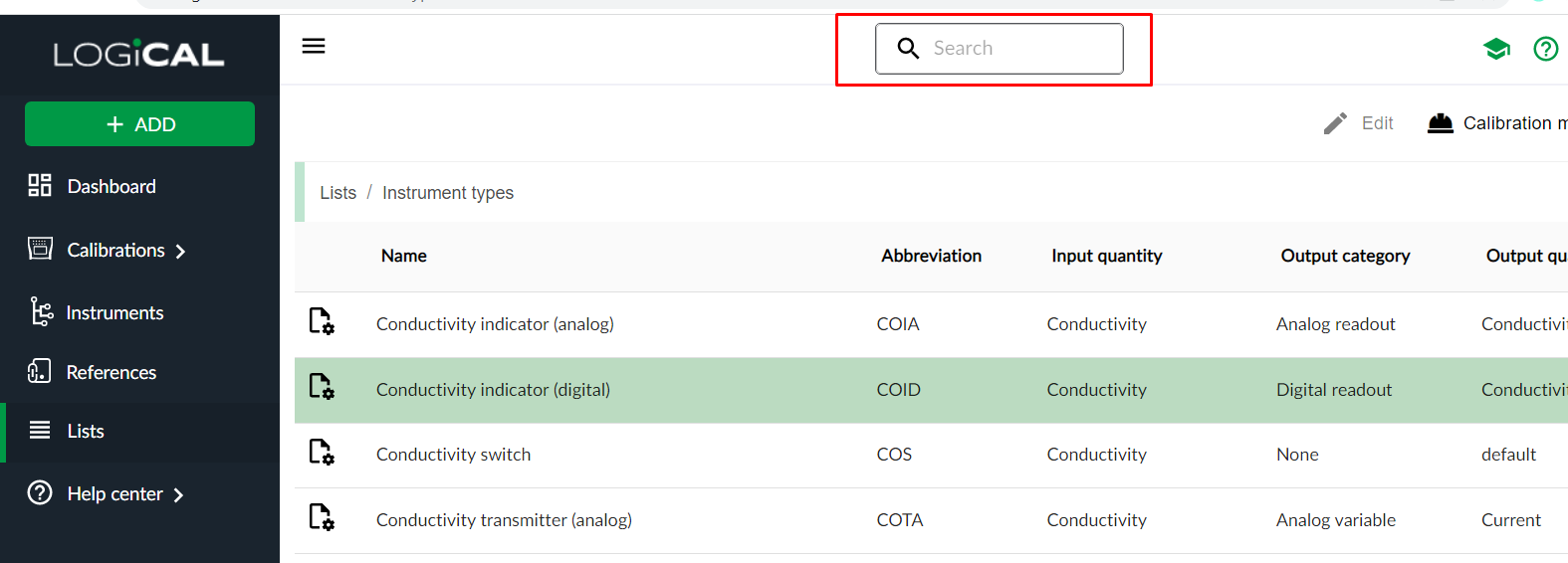 Instrument type search