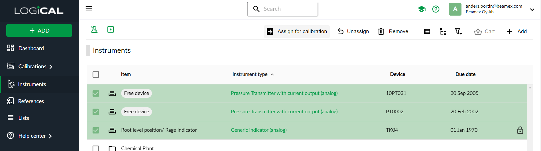 Assign for calibration view