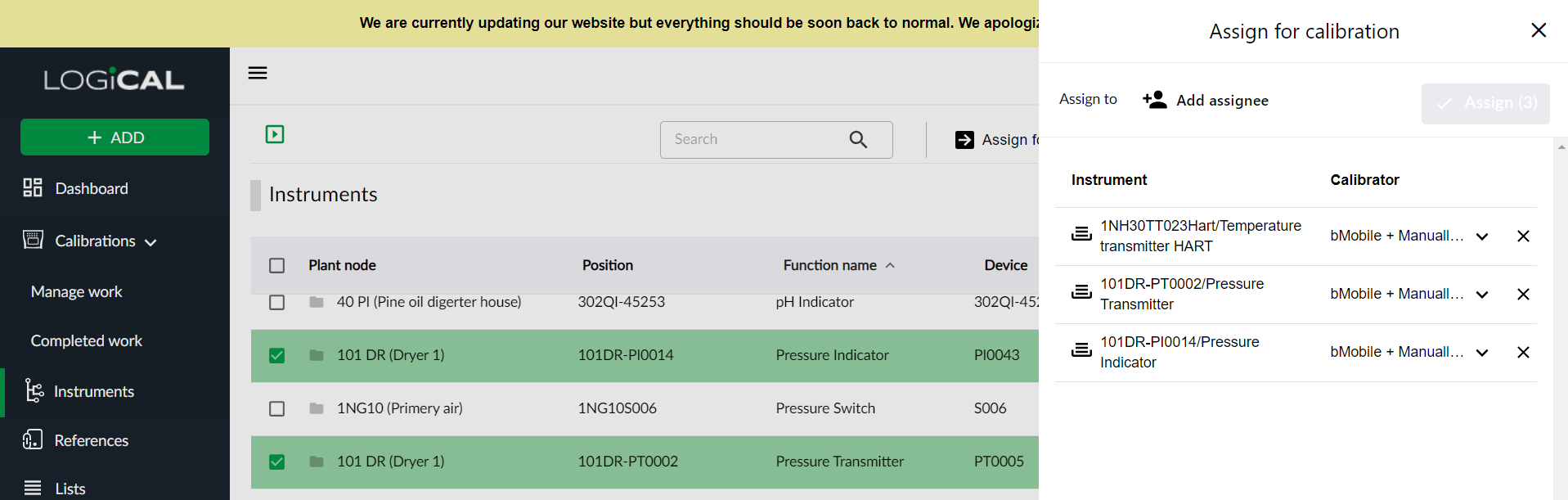 Assign For Calibration | LOGiCAL Help