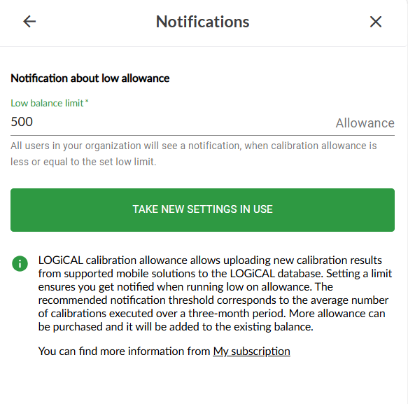 Credits balance limit notification
