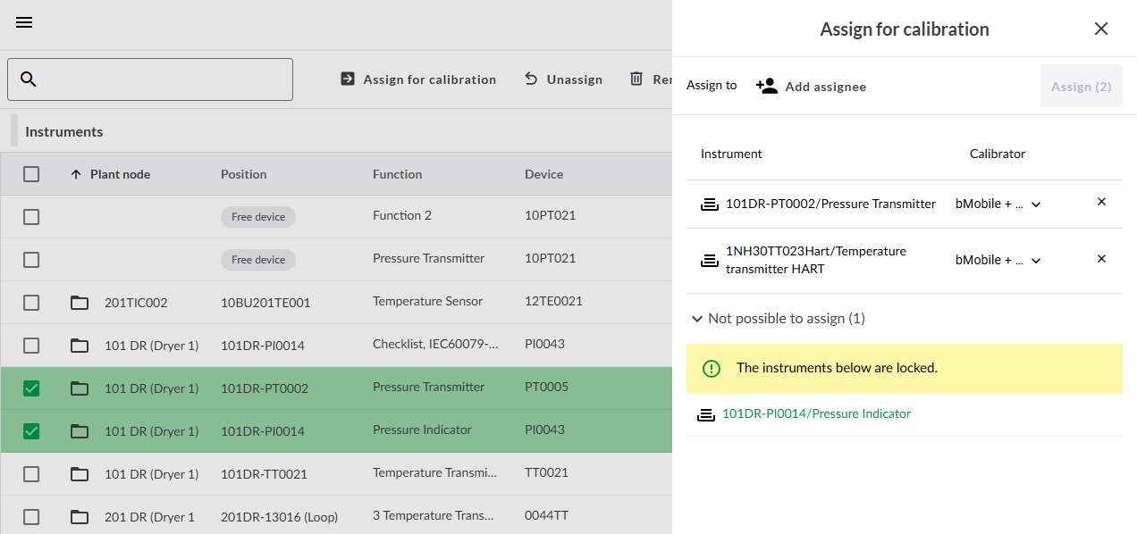 Assign for calibration form