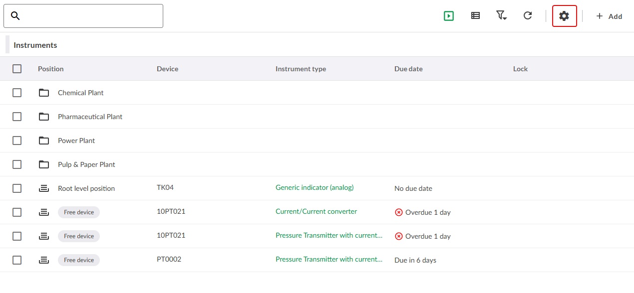 Column configurator menu