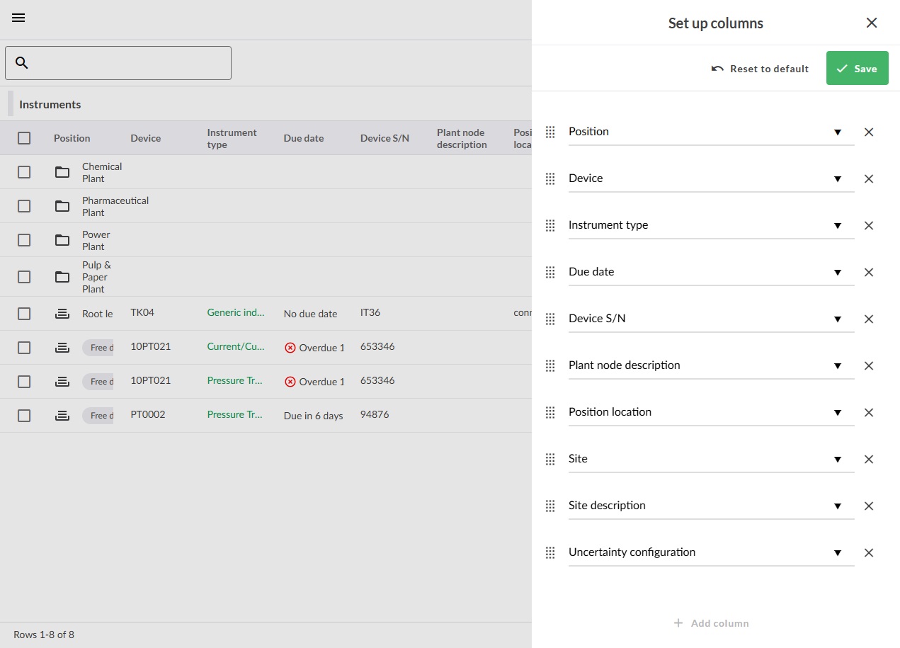 Column configurator all columns visible