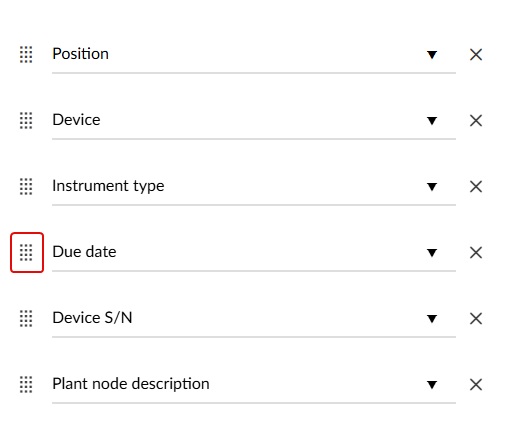 Column configurator reordering columns