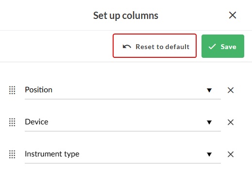 Column configurator reset to default