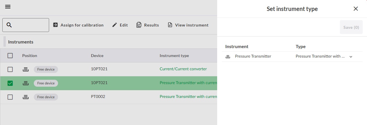Set instrument type for instrument