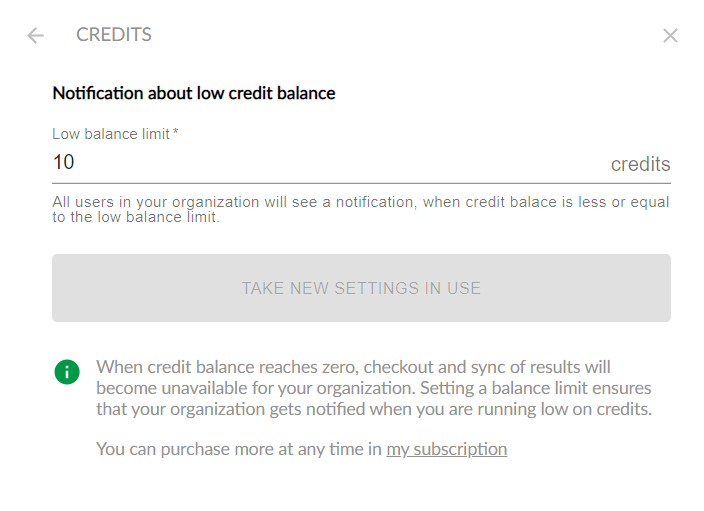 Credits balance limit notification