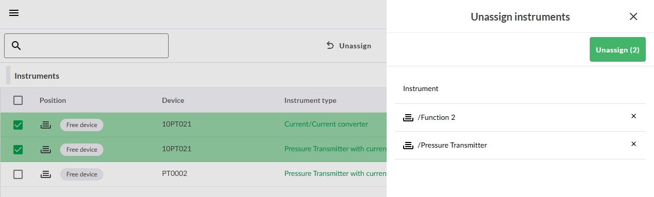 Unassign from calibration form